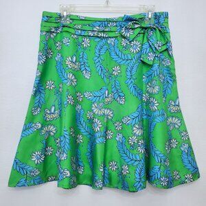 Lilly Pulitzer Silk Adeline Bow Skirt Green Floral Print Size 8